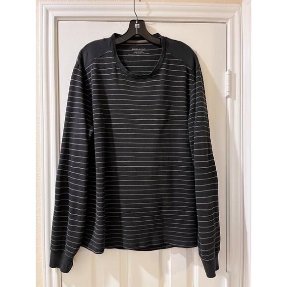 Banana Republic mens Fitted Crew Knit Shirt size Large Black Striped Long Sleeve - Picture 1 of 4